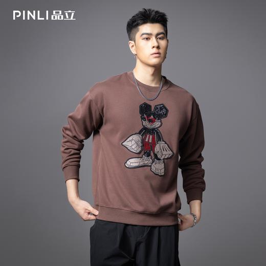 PINLI品立2025秋冬新品亮片卡通圆领卫衣潮牌宽松休闲套头男上衣BG253109001 商品图3