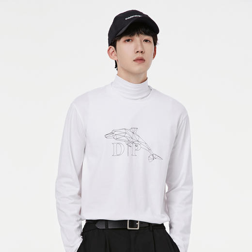 GXG男装【鲸鱼印花】秋季时尚字母男款纯棉圆领长袖t恤K&C 商品图4
