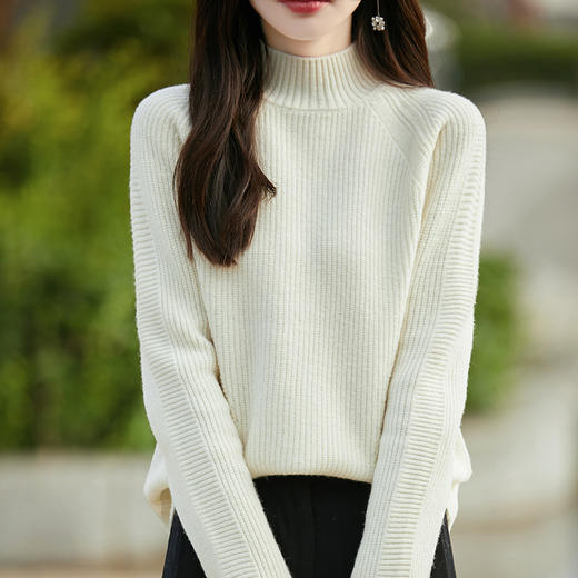 丁摩 半高领插肩袖100羊毛针织衫女PY-3678 商品图2