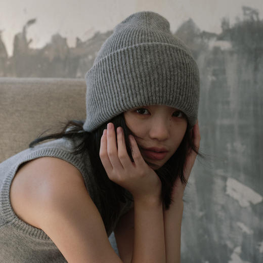 丁摩 精选选100%绵羊毛韩版纯色毛线帽女秋冬季双层加大羊毛针织帽显脸小5ZF-055 商品图3