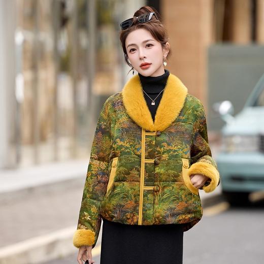 新中式国风羽绒服，高级感毛毛拼接复古洋气保暖外套HR-AQHUI8163 商品图0