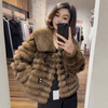 2025冬季时尚龙猫外套翻领新款仿獭兔毛短款毛毛横纹大衣 商品缩略图3