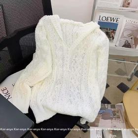 【超值特卖】连帽镂空针织毛衫毛衣-喜出