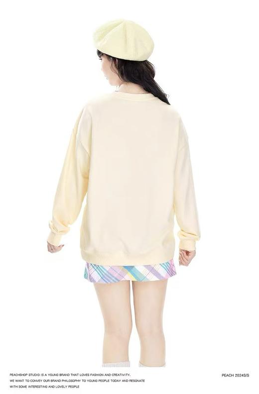 🔥🔥【潮牌卫衣】圆领牛奶绒～日系格子猫咪印花加绒牛奶绒卫衣-喜出 商品图3