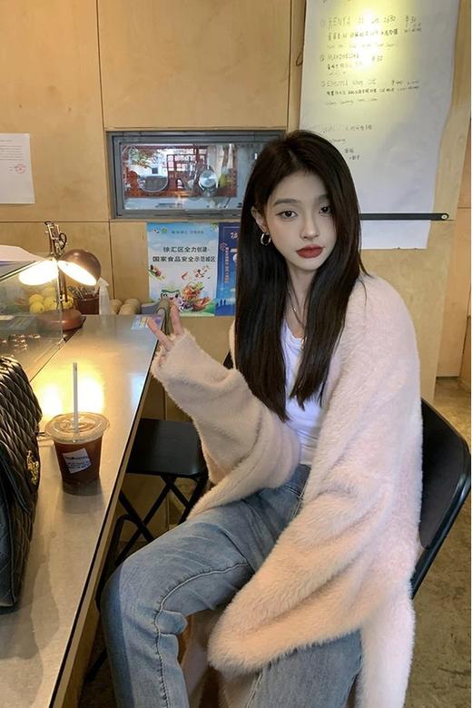 LNNNS 知性优雅粉色中长款针织开衫 21399 商品图8