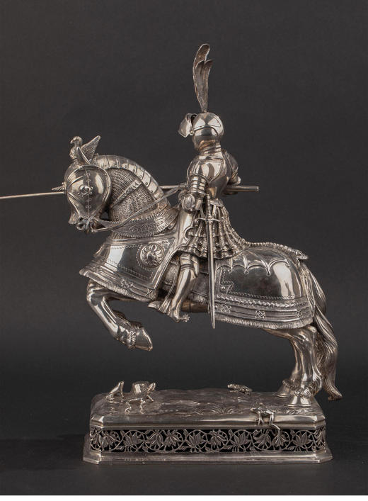 独角鹿西洋古董1927年英国伦敦出品纯银精雕「长矛骑士」主题雕像摆件一对 商品图3