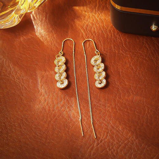 雀说 中国风五帝钱锆石耳环招财气质长款流苏耳饰E810604 商品图3