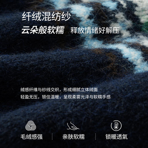 费尔岛藏青色提花圆领羊毛针织衫女2025冬季新款休闲减龄套头毛衣 商品图3