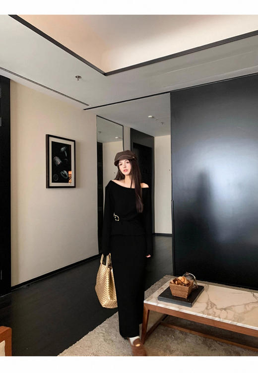 欧芮儿2025新款冬季黑色针织裙类套装女 商品图0