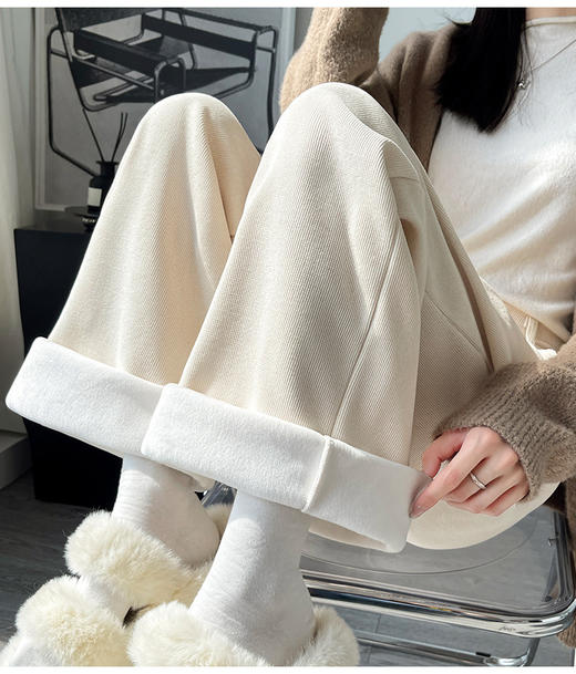 升级款欧棉绒阔腿裤雪尼尔休闲阔腿裤女秋冬季加绒加厚2025新款直筒西装小个子灯芯绒裤子个子加长休闲裤 商品图6