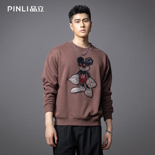 PINLI品立2025秋冬新品亮片卡通圆领卫衣潮牌宽松休闲套头男上衣BG253109001 商品图0
