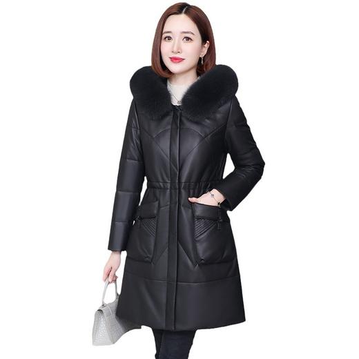 丁摩 海宁真皮皮衣女连帽中长款真皮羽绒服绵羊皮皮草外套z2402 商品图3