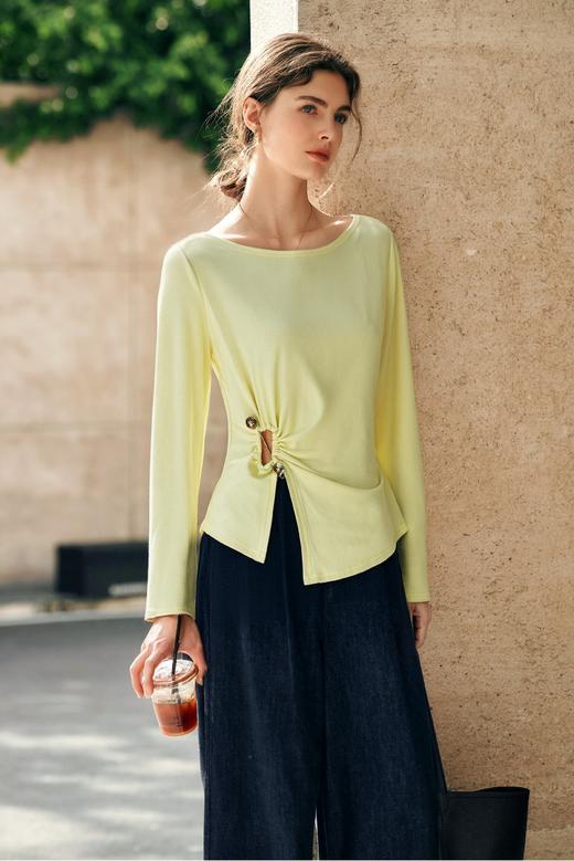 欧芮儿2025新款冬季针织修身长袖T恤浅黄色百搭女 商品图2