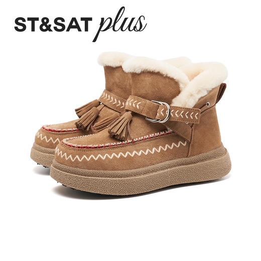 星期六复古风流苏厚底防寒雪地靴SSD411A559 商品图6