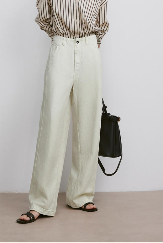 OLrain欧芮儿米杏色长裤慵懒2025年新款 商品图1