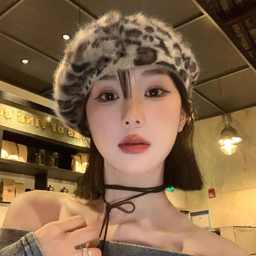 雀说 豹纹小盆帽百搭风户外出行保暖加厚毛绒帽MM2908 商品图1