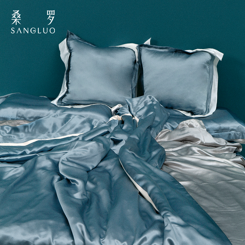 【真丝四件套】桑罗100%桑蚕丝床品套件时髦撞色高端轻奢被单被套