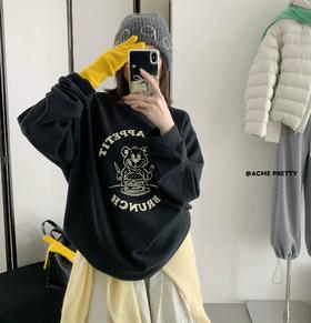 老米优品🎈2色入！《卡通小熊澳绒宽松长袖tee》秋冬打底松弛感满满，显瘦又温暖！T251201A