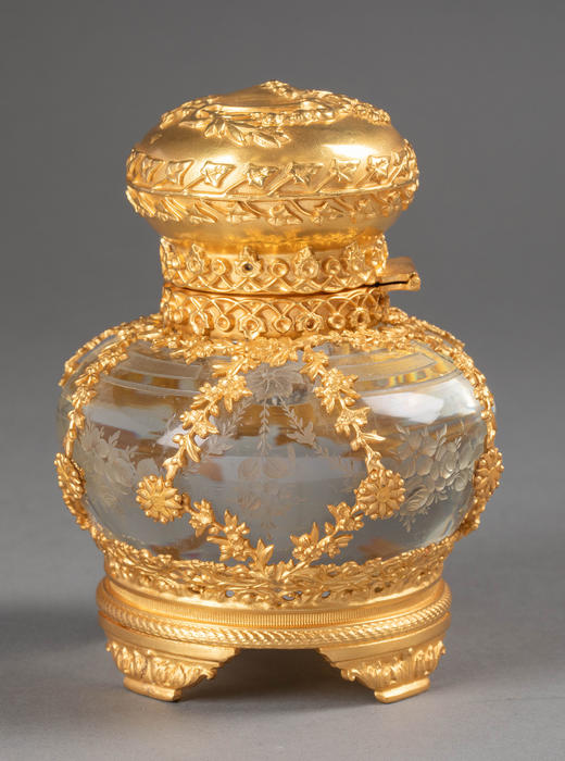 独角鹿西洋古董19世纪法国出品繁花卷叶主题铜鎏金精雕装饰蚀刻水晶墨水瓶 商品图3