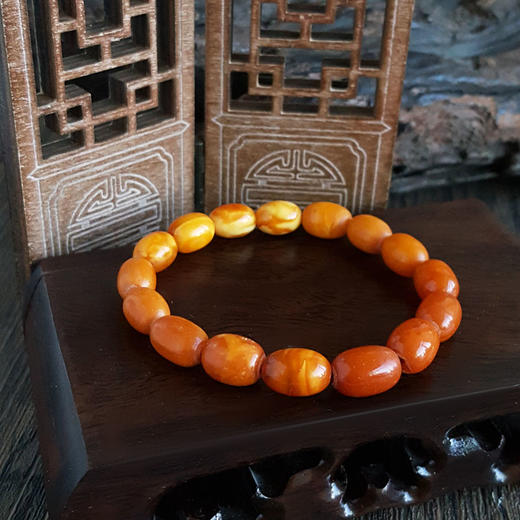 【天然正品】天然无杂裂满蜜鸡油黄约10.7*8.5MM老蜜蜡手串281125NJM14 特价 商品图7