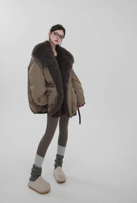 小众订单可拆卸超大貉子毛领鹅绒内胆皮草派克羽绒服 商品图11
