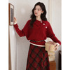 鹿向南「心动降临」冬季气质上衣女设计感时尚不规则斜领红色毛衣 商品缩略图0