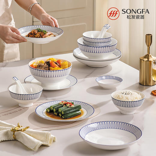 28头蓝律线语骨瓷釉中餐具 商品图5