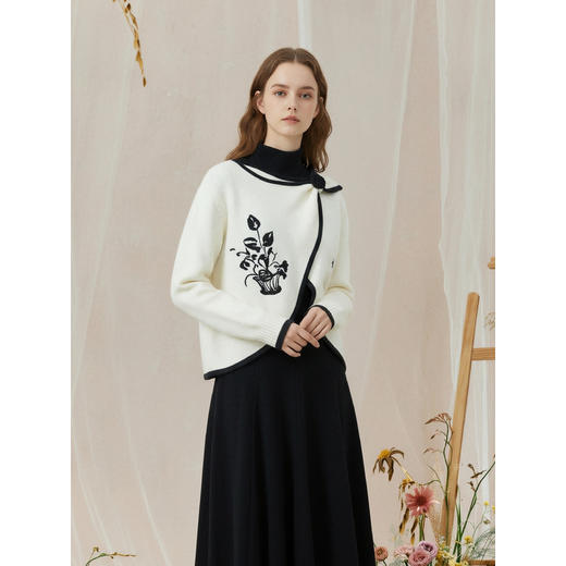 两三事 融雪脉络 2025冬季新款复古绣花立体钩花装饰毛衣女 商品图1