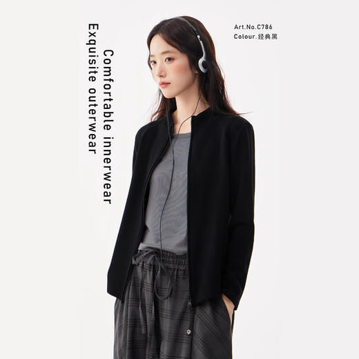 丁摩 复古休闲外套秋季新款蚕丝羊毛通勤简拉链正肩上衣5ZF-786 商品图0