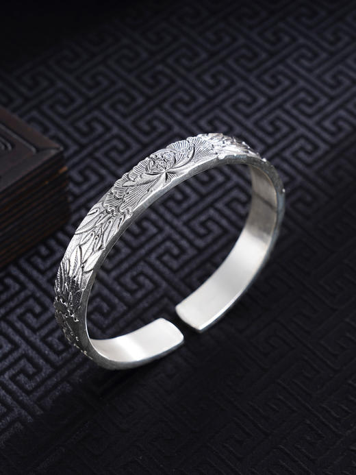 子佩集S999银【国色芳华】手工银手镯原创设计【55100038】纯银2412 商品图0