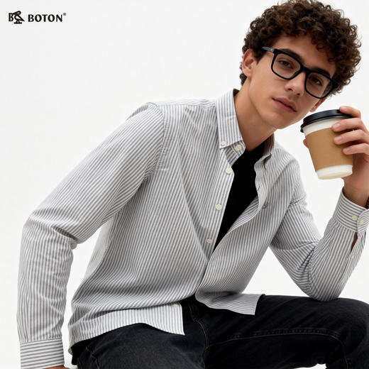 波顿男士长袖条子衬衫MS077124Z 商品图1