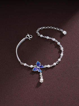 子佩集S990银【蓝蝶之恋】手链【QFSL017】纯银蓝色蝴蝶珐琅彩2412