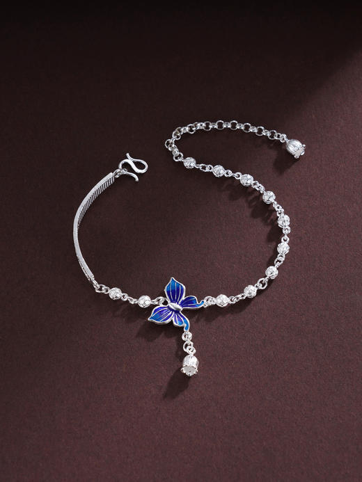 子佩集S990银【蓝蝶之恋】手链【QFSL017】纯银蓝色蝴蝶珐琅彩2412 商品图0