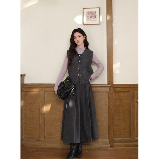 鹿向南「叠穿美学」复古灰色叠穿马夹女秋冬新款小个子针织衫上衣 商品图1