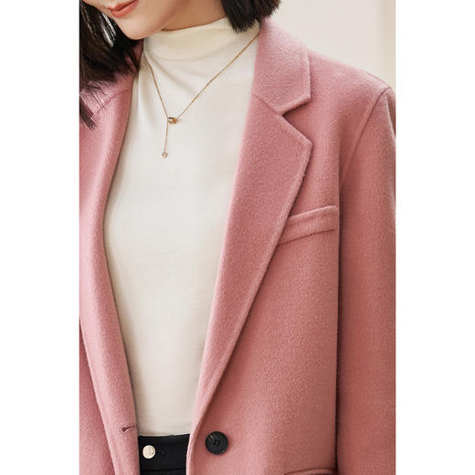 剩M/XL/XXL 米思阳2025冬季新款温柔精致全毛毛呢外套粉色100%羊毛上衣女1517 商品图4