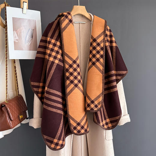 2025新款经典格子 大尺寸围巾披巾二合一 仿羊绒围巾 女高级感时尚休闲双面披肩保暖围脖 商品图8