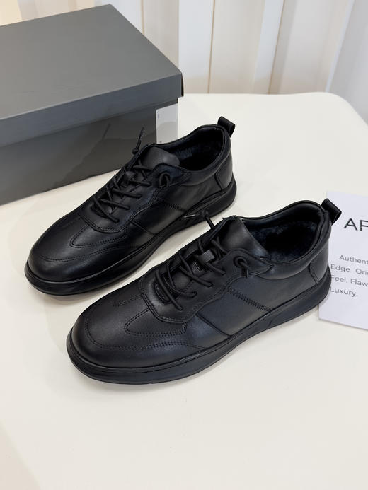 头层牛皮Ecc男士秋冬加绒松紧鞋带一脚蹬德训皮鞋 商品图12