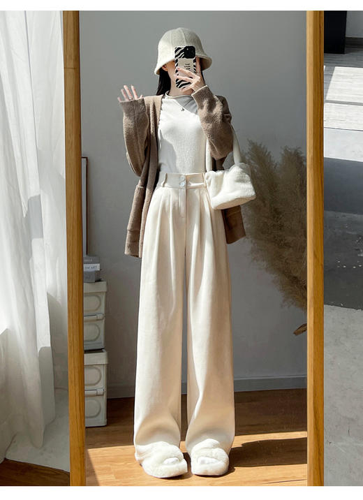 升级款欧棉绒阔腿裤雪尼尔休闲阔腿裤女秋冬季加绒加厚2025新款直筒西装小个子灯芯绒裤子个子加长休闲裤 商品图11