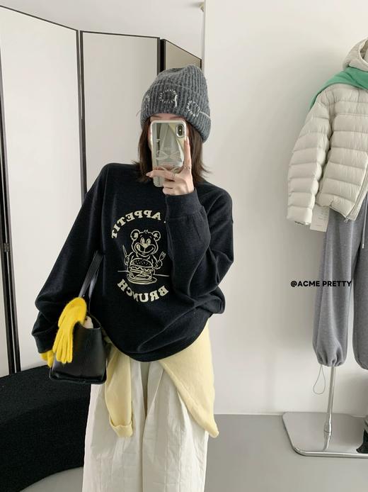 老米优品🎈2色入！《卡通小熊澳绒宽松长袖tee》秋冬打底松弛感满满，显瘦又温暖！T251201A 商品图5