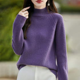 丁摩 半高领插肩袖100羊毛针织衫女PY-3678