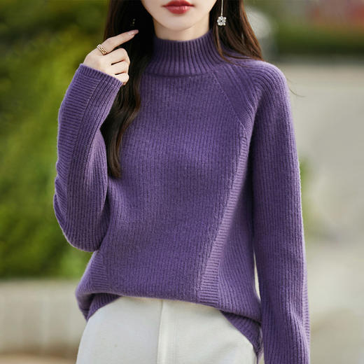 丁摩 半高领插肩袖100羊毛针织衫女PY-3678 商品图0