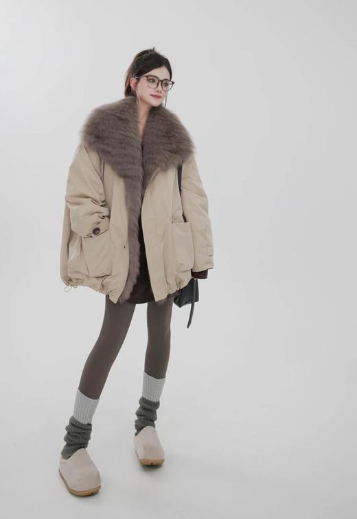 小众订单可拆卸超大貉子毛领鹅绒内胆皮草派克羽绒服 商品图2