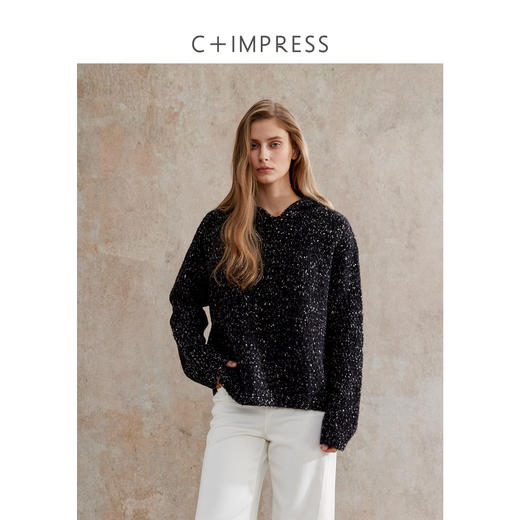 CIMPRESS/西嘉羊毛豆豆纱单面编织连帽宽松百搭毛衣女秋冬季新款(货号:MY2404082) 商品图1