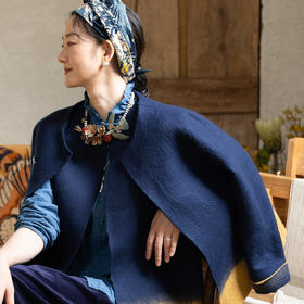 牧衣游原创 植物染手工吊染渐变色羊毛呢外套古朴文艺开衫 雨巷