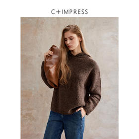 CIMPRESS/西嘉羊毛豆豆纱单面编织连帽宽松百搭毛衣女秋冬季新款(货号:MY2404082)