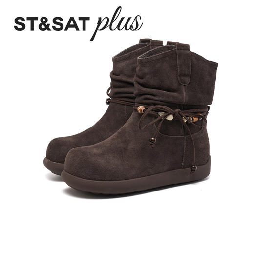 星期六复古系带装饰厚绒堆堆雪地靴SSD411A566 商品图9