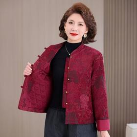 红色外套女2025秋冬新款高级感小个子夹棉短款时尚妈妈装国风棉服