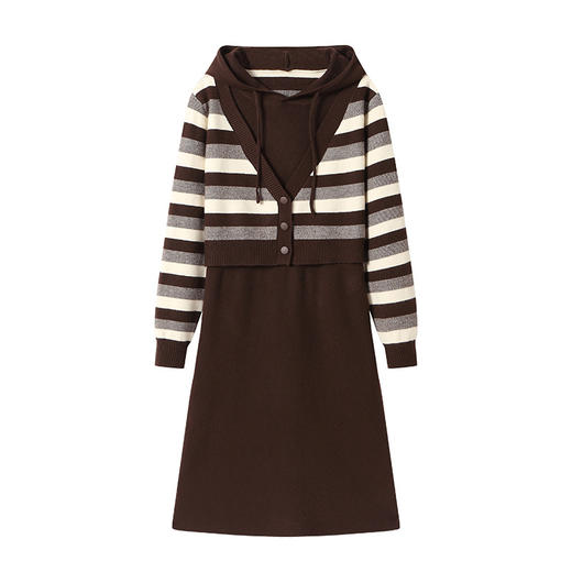 丁摩 秋冬女装连帽假两件针织连衣裙2813 商品图4