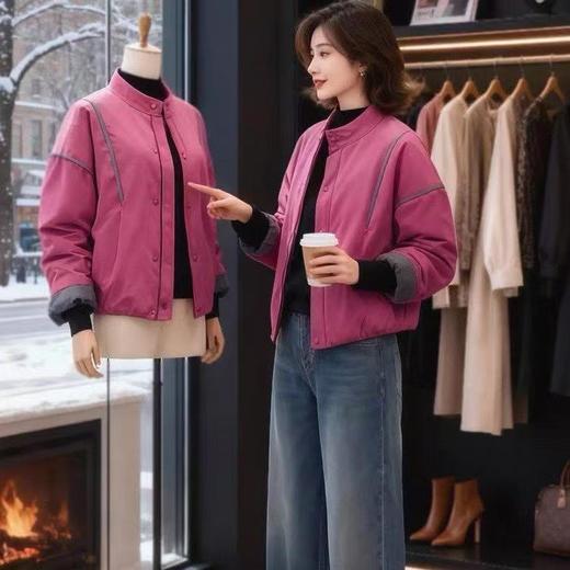 2025秋冬季时尚百搭休闲宽松立领女韩版小棉袄时尚百搭加绒棉服 商品图0