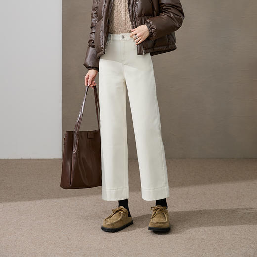 【加绒-九分-宽直筒】逸阳冬新品加绒加厚高弹小个子窄版阔腿牛仔裤4911V 商品图2